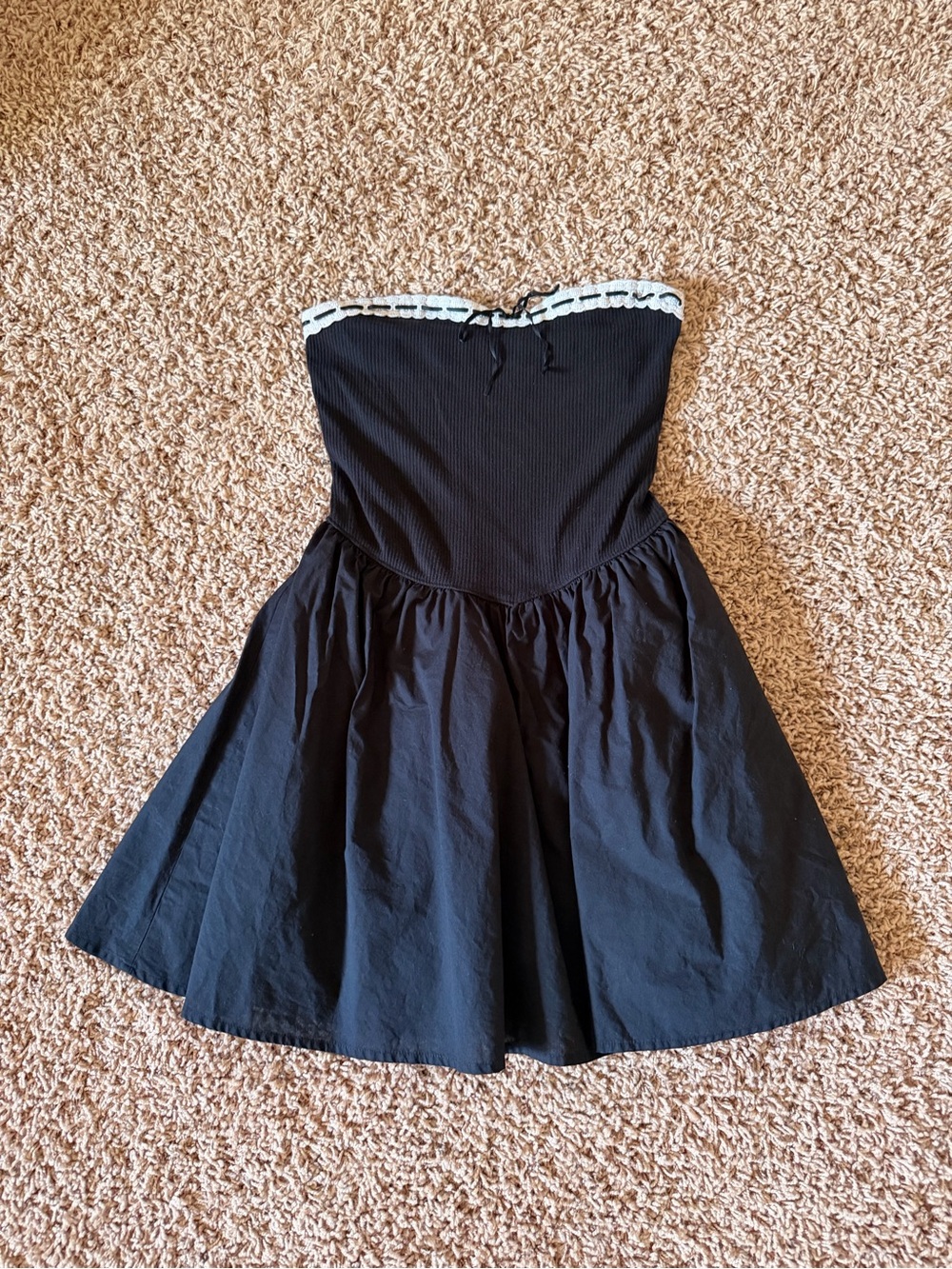aerie Black Strapless Dress with White Trim